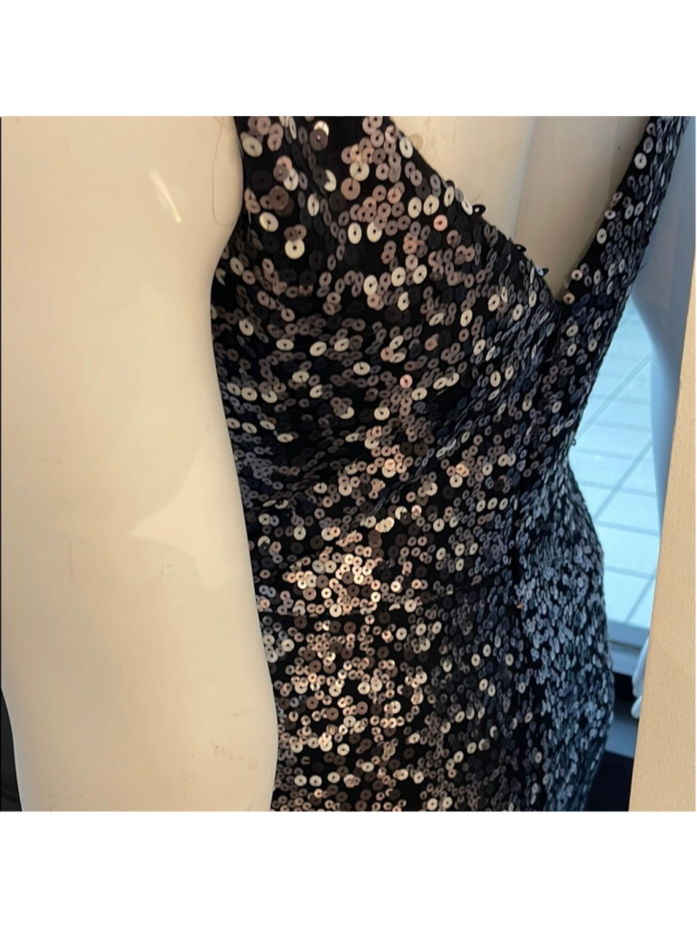 NFINITE FORM Black Silver Sequin Plunge V-Neck Maxi Evening Gown Size 18 - Picture 5 of 11